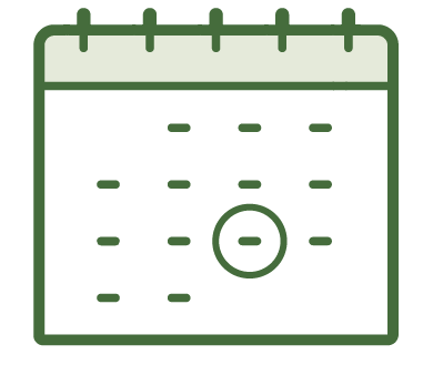 An icon of a calendar with a date circled