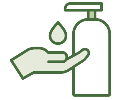 An icon of a hand getting a squirt of sanitizer